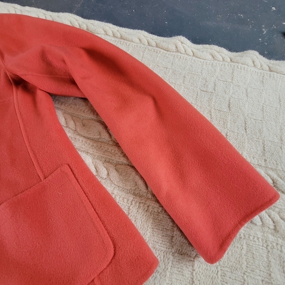 Talbots 100% Wool Open Style Blazer Felt Jacket size 4 Coral Peach Pockets - Picture 4 of 11